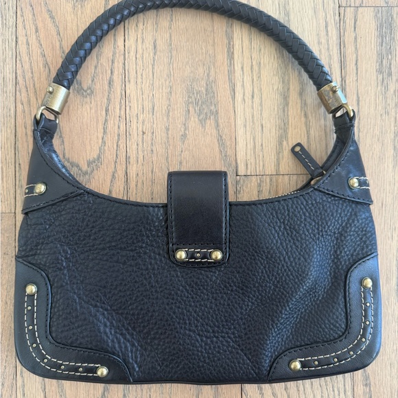 Michael Kors Black Leather Shoulder Purse with Braided Strap and Gold Detailing - Picture 9 of 13